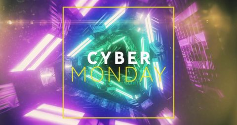 Cyber Monday Promo with Futuristic Neon Geometric Background