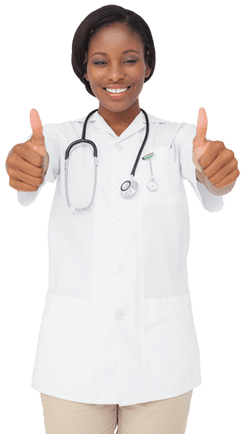 Confident Female Nurse Giving Thumbs Up on Transparent Background