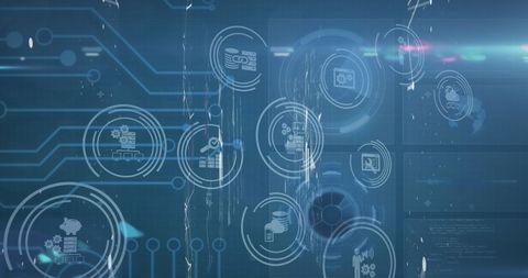 High-Tech Interface with Circuit Board and Digital Icons - Download Free Stock Images Pikwizard.com