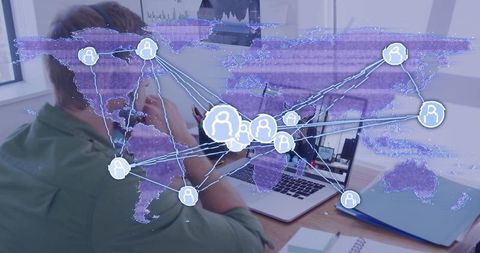 Remote worker supervising child from home office with global network connectivity overlay
