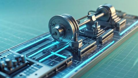Futuristic assembly: central shaft with glowing circuit traces, seismograph concept