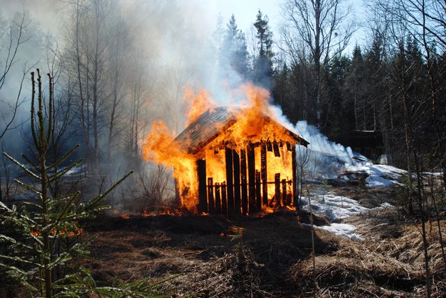 Wooden Cabin On Fire In Forsetted Area - Download Free Stock Photos Pikwizard.com