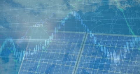 Solar Panel with Rising Financial Graph Overlay