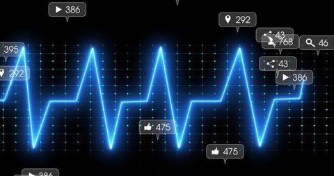 Glowing neon ecg wave with social media analytics features