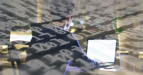 Rear View of Boy with Laptop Surrounded by Cyber Security Binary Codes - Download Free Stock Images Pikwizard.com