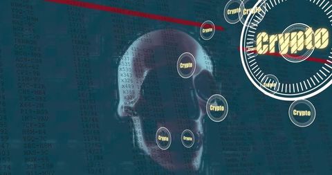 Digital Skull With Crypto Themes Against Data Background