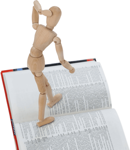 wooden figurine pondering on transparent open book - Download Free Stock Videos Pikwizard.com