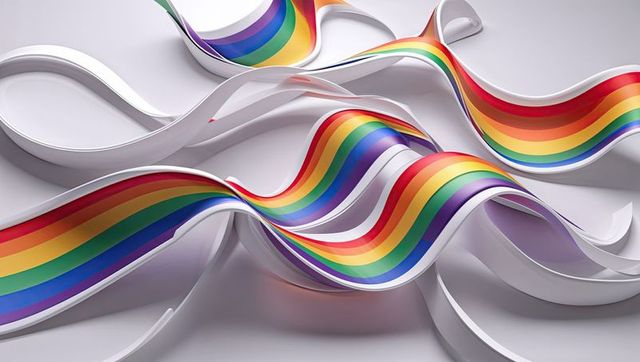 Abstract Flowing Rainbow Ribbons with Glossy Texture