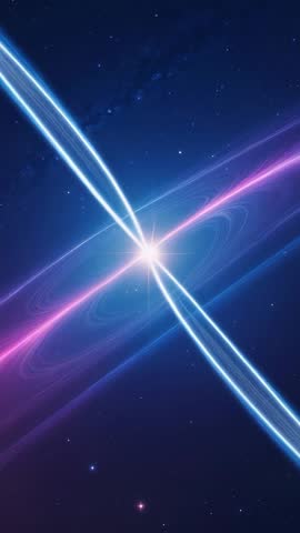 Vertical sci-fi video pulsing white-hot core radiating neon beams and glowing rings