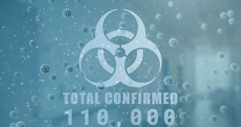 Biohazard symbol with rising covid-19 numbers