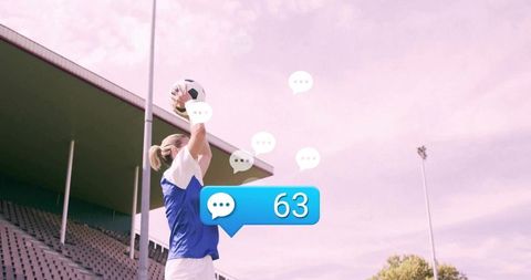 Soccer Player Preparing Throw-In with Digital Communication Concept