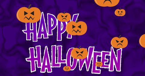 Moving Jack O' Lanterns Over Happy Halloween Text on Purple - Download Free Stock Images Pikwizard.com