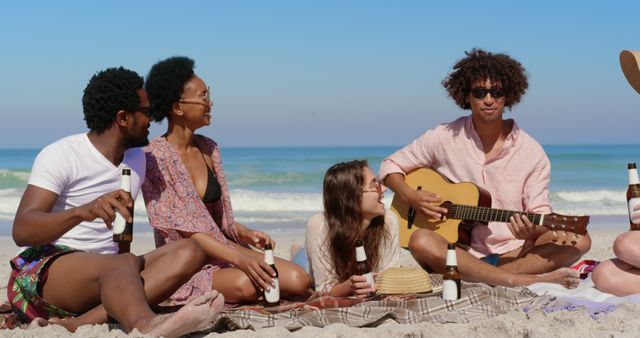 Diverse Friends Enjoying Beach Day with Music and Drinks - Download Free Stock Images Pikwizard.com