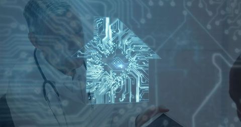Medical Professional with Virtual House Icon Suggests Telehealth Concept - Download Free Stock Images Pikwizard.com