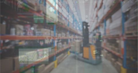 Futuristic Warehouse Automation with Digital Data Interface Overlay