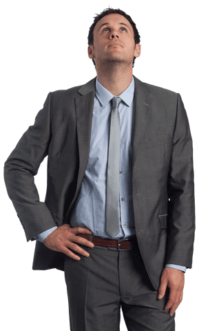 Transparent Businessman with Hand on Hip Looking Upward