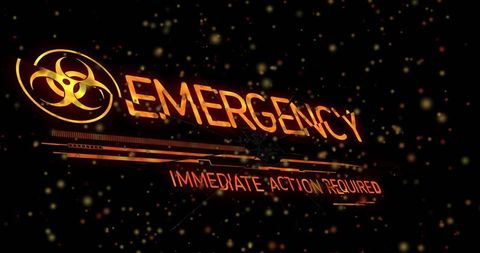 Futuristic Emergency Alert with Biohazard Warning Graphic