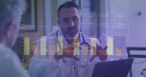 Focused physician discussing analytics in healthcare consulting