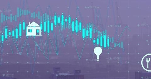 Digital Icons with Data Interface Overlay design on Urban Cityscape