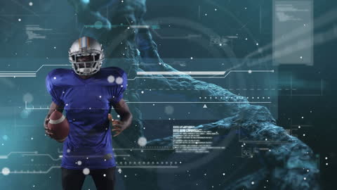 Athlete Wearing Gear Analyzing Advanced Tech Interface
