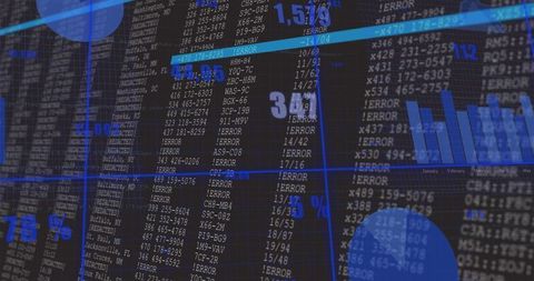 Trading Dashboard Displaying Error Codes, Blue Analytics Overlay, Data Visualization Neon