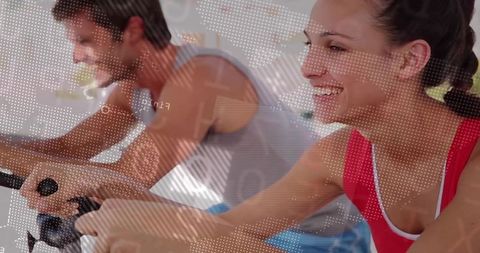 Energetic People Cycling in Gym for Fitness Motivation