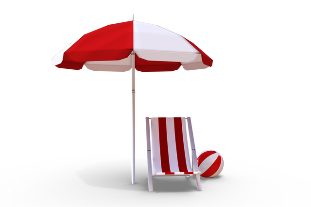 Red and White Deckchair with Parasol and Beach Ball on Transparent Background - Download Free Stock Videos Pikwizard.com