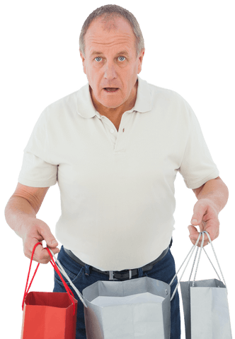 confused senior caucasian man holding shopping bags transparent background - Download Free Stock Videos Pikwizard.com