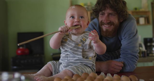 Father and Baby Baking Together in Kitchen - Download Free Stock Images Pikwizard.com