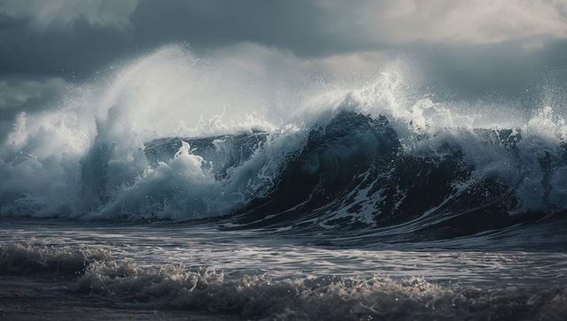 Dramatic Ocean Waves with Stormy Cloud Cover