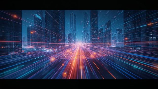 Futuristic Neon Light Trails in Cyberpunk Cityscape