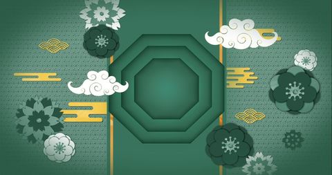 Elegant Chinese New Year Floral Design on Green Background