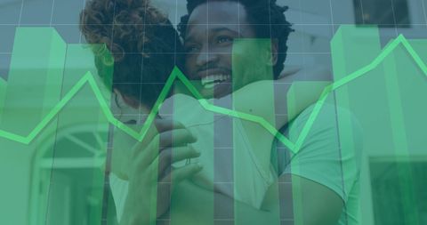 Successful Finance Growth Overlaid on Happy Embracing Couple