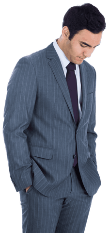 Transparent Focused Asian Businessman in Suit Looking Down