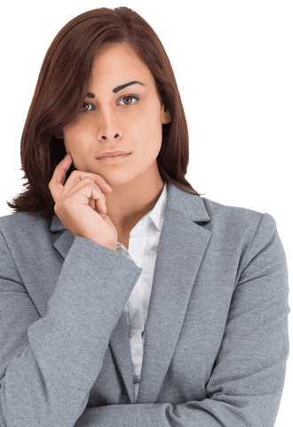 Focused Biracial Businesswoman Posing on Transparent Background