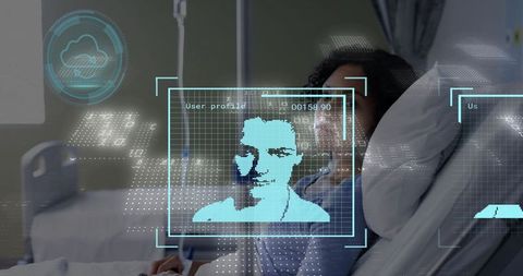 Patient in hospital with innovative holographic medical interface