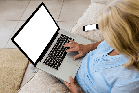 top view mature woman typing on laptop sofa relaxation - Download Free Stock Videos Pikwizard.com