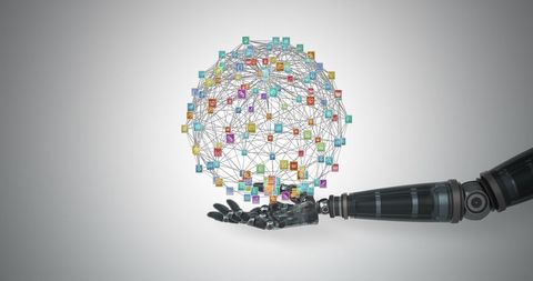 Robotic Hand Holding Network of Digital Icons