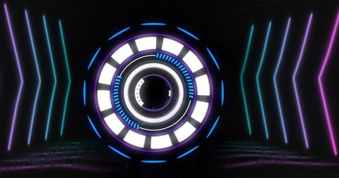 Futuristic Neon Circular Interface on Dark Backdrop - Download Free Stock Images Pikwizard.com