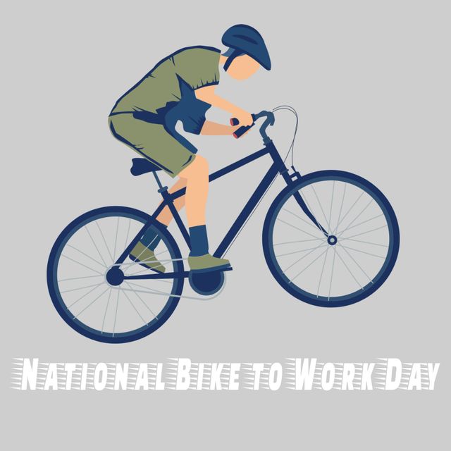 Promoting eco-friendly commuting, the image features a cyclist in motion to symbolize National Bike to Work Day. It evokes a sense of health consciousness and environmental responsibility.