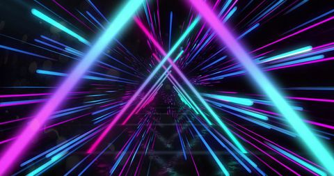Futuristic Neon Light Trails Intersect in Triangular Patterns
