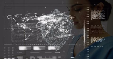 Digitized World Map with Medical Professional Analyzing Data