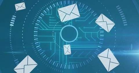 Digital Communication Concept with Envelopes and Circuit Board - Download Free Stock Images Pikwizard.com