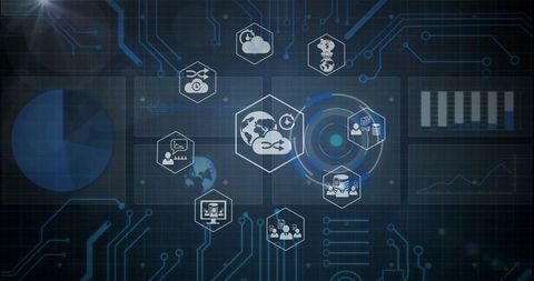 Digital Network Icons with Global Technology Interface - Download Free Stock Images Pikwizard.com