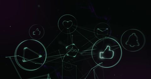 Digital Network Icons on Black Abstract Background - Download Free Stock Images Pikwizard.com