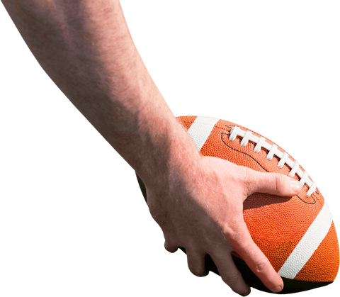 Transparent scene of football hand holding in athlete mode