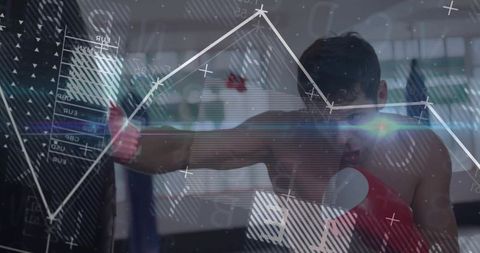 Athlete Boxer Training with Performance Data Overlay in Gym