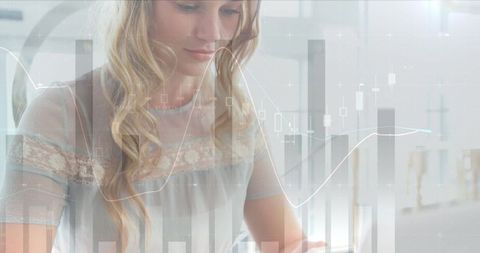 Businesswoman Analyzing Data on Smartphone with Overlaid Graphs