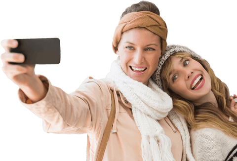 smiling women in winter clothing taking transparent selfie - Download Free Stock Videos Pikwizard.com