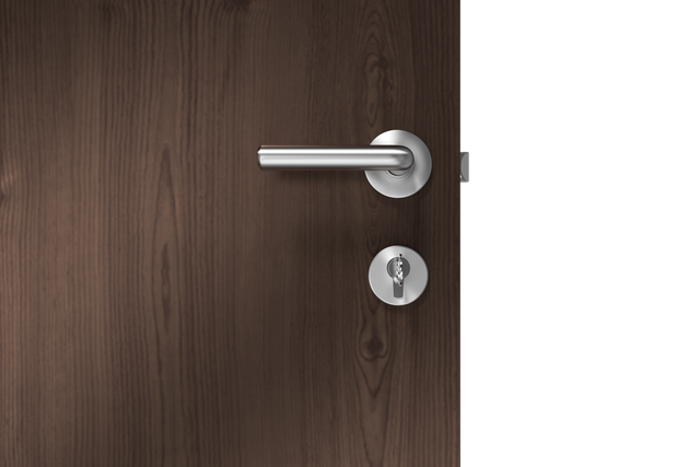 Transparent Euro-Style Door Handle with Keyhole on Brown Wooden Door - Download Free Stock Videos Pikwizard.com